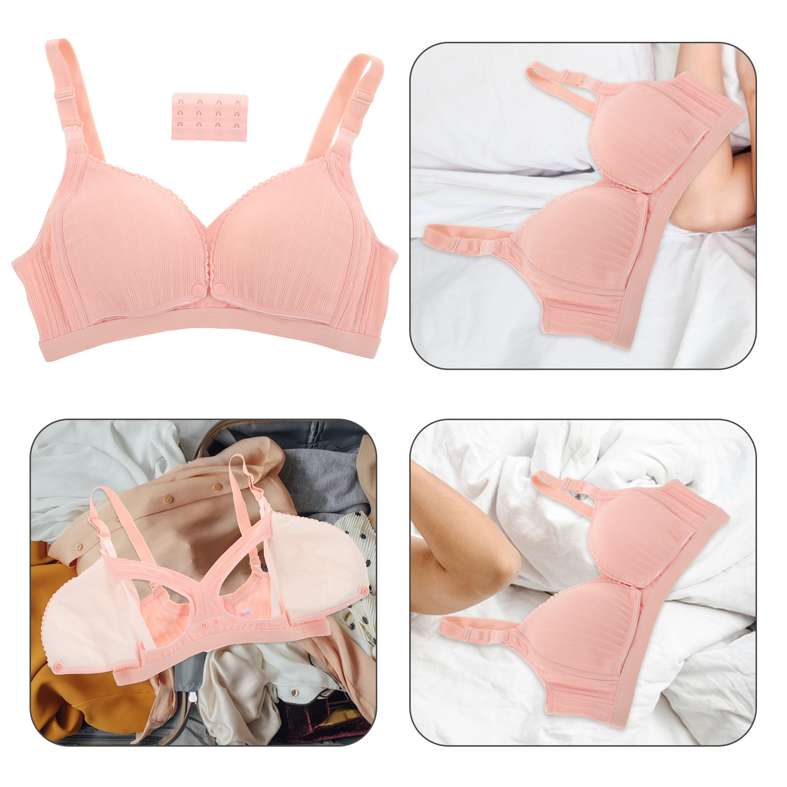 Nursing Bra Clip - Drahtloser Still-BH, Rosa, Gerippt, Dünn, 38