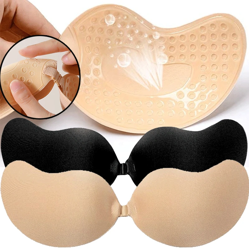 Plunge Bra Push Up - Wiederverwendbare Selbstklebende Nippelabdeckungen A-D Cups, Silikon-Gepolsterter